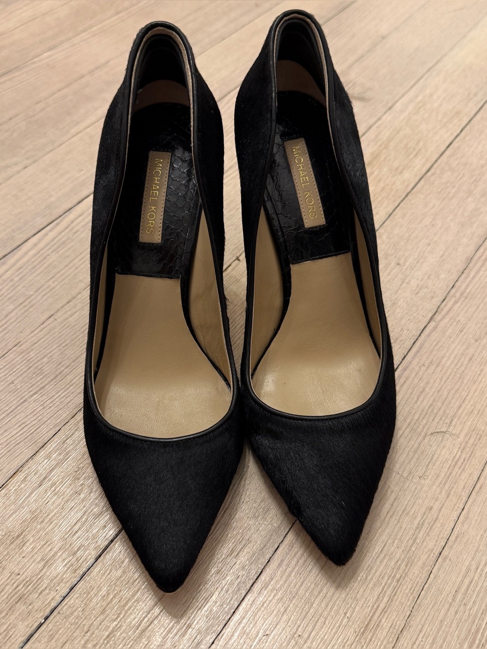 MICHAEL KORS Women’s Black Calf Hair Pointed Toe Stiletto Pumps Heels 37.5 7.5 - Picture 3 of 7